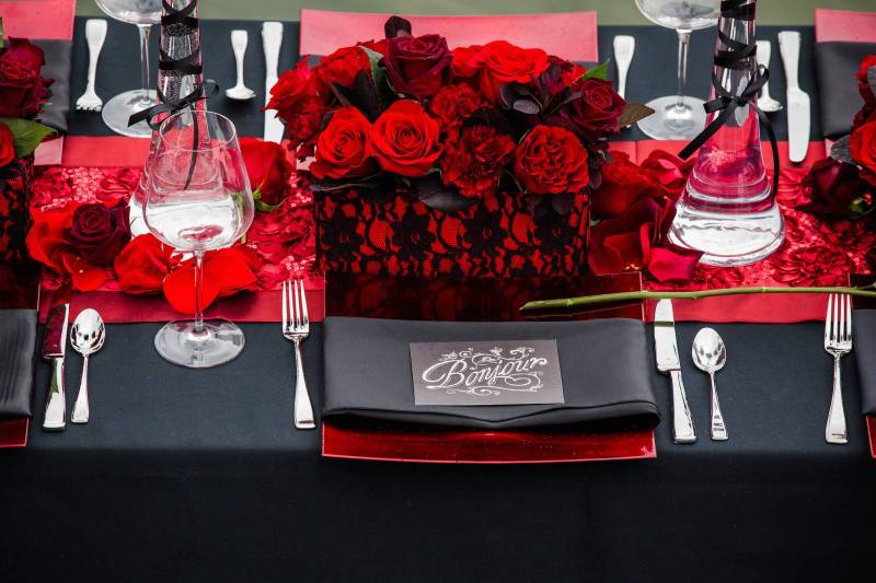 Red and Black Wedding Table Decor