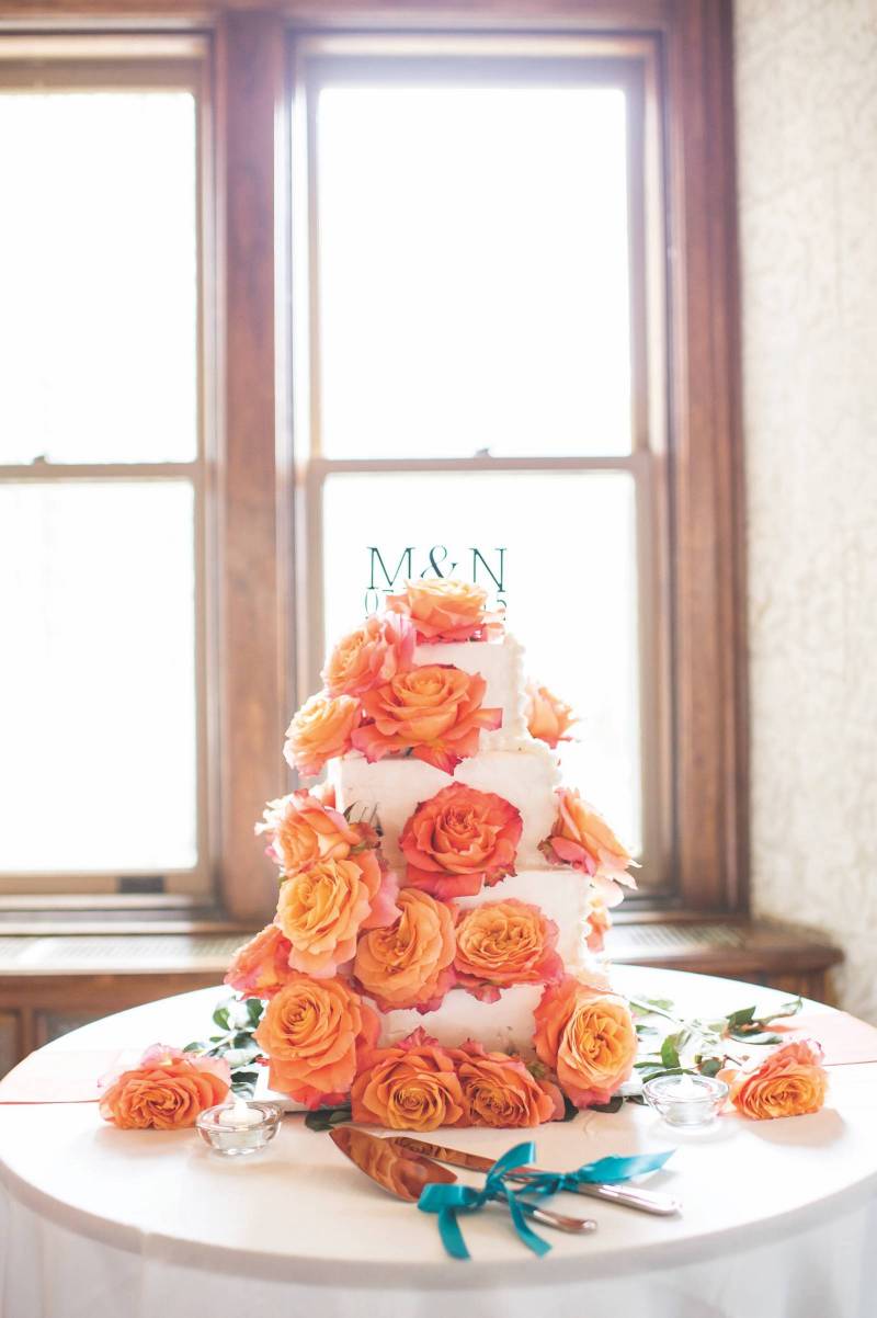 Orange Floral Wedding Cake