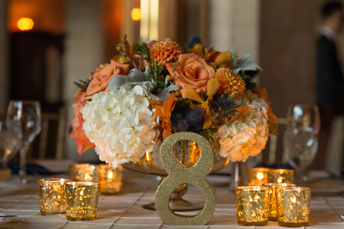 Orange and Gold Wedding Reception Decor