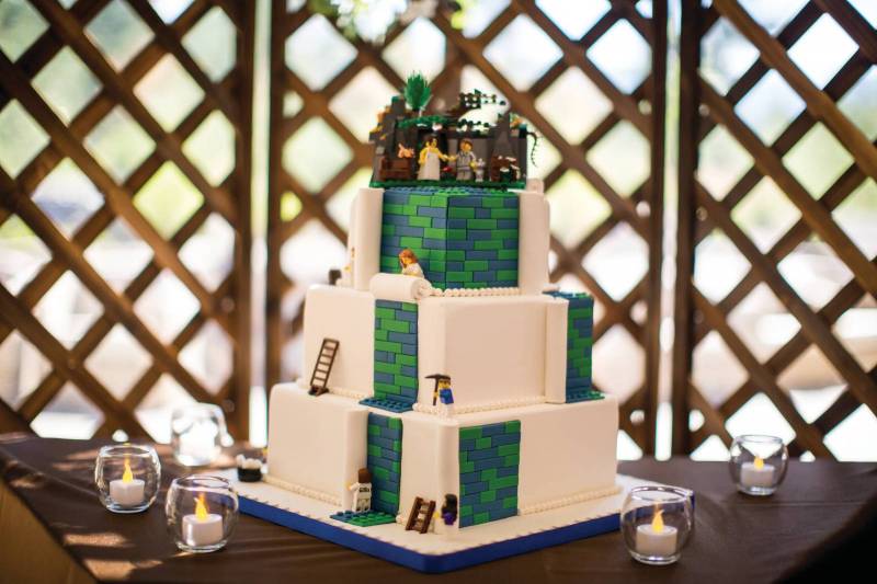 Green and Blue Lego Wedding Cake