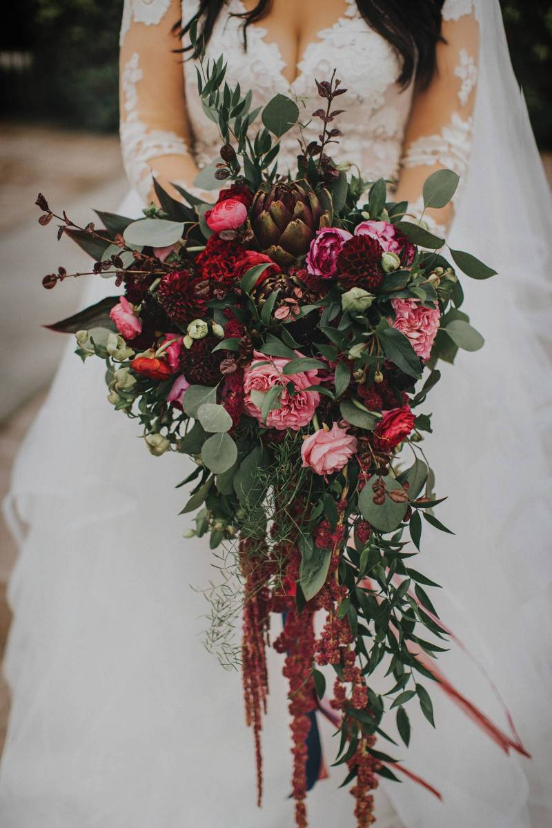 Marsala and Red Cascading Bridal Bouquet