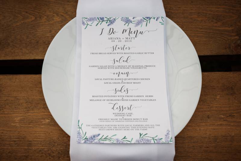 Wedding stationary flat lay with lavender outline 