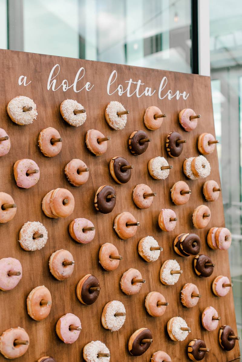 Large wooden doughnut wall and white lettering 