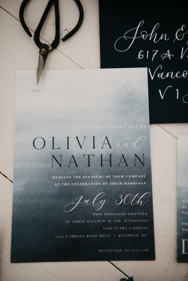 Grey and Blue Watercolour wedding stationery and invitations