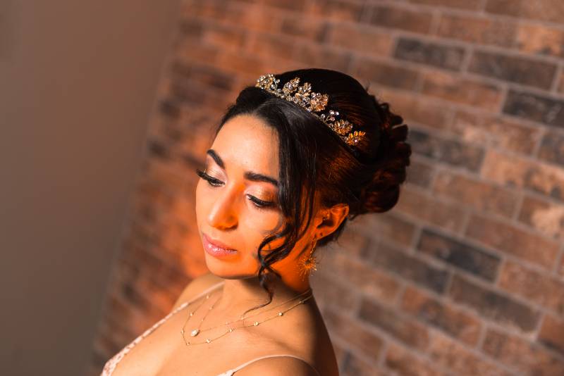 Classic wedding tiara and wedding hair and makeup