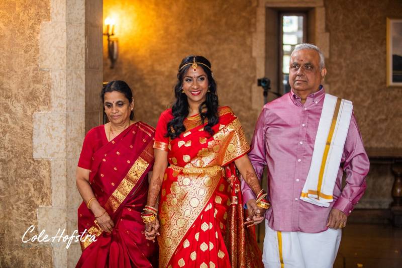 Traditional red and gold Hindi wedding dress