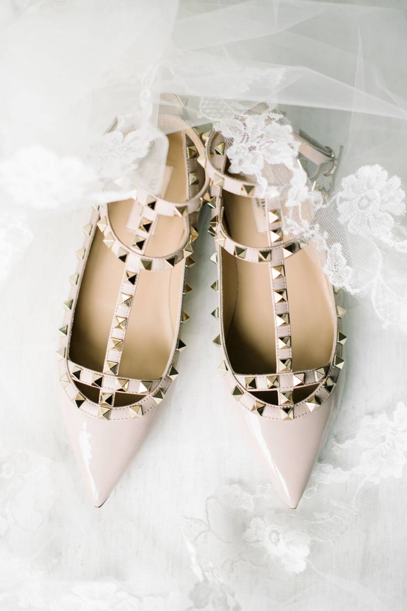 Modern Ivory and Gold Wedding Shoes with studs