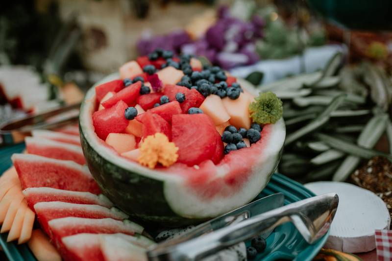 Watermelon filled with fruit 